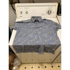 Vintage Pusser's West Indies Floral Hawaiian Shirt - Navy/Light Blue - Size Lg